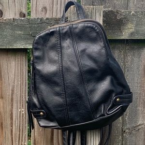 Small faux black leather bookbag